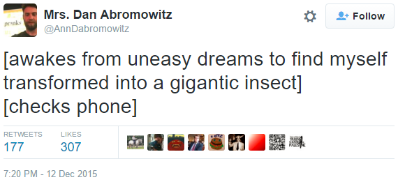 Kafka joke by Dan Abromowitz, also on Twitter.