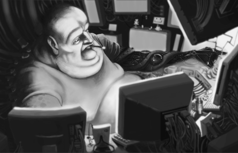 Noir cyberpunk artwork: The Fat Man by Samuel Capper