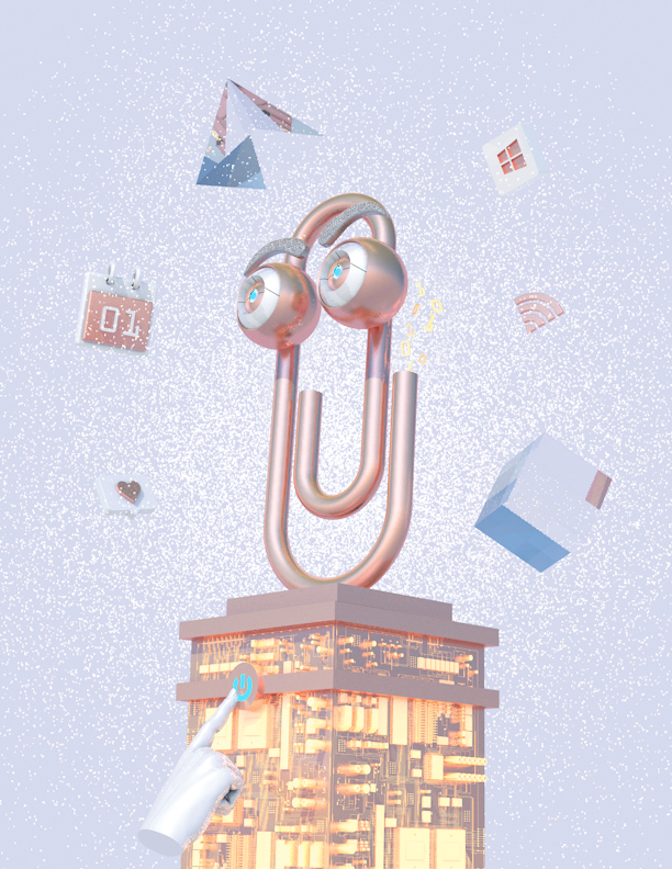 a pastel vaporwave portrait of Microsoft's Clippy by Blake Kathryn